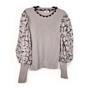 Homebody Mauve Pink Floral Sweater Puff Sleeves Medium Cottagecore Granny Fairy